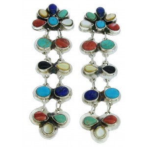 Southwest Post Dangle Multicolor Silver Earrings BW73886 