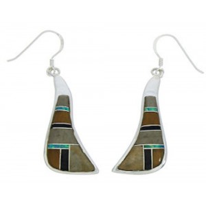 Southwest Multicolor Inlay Silver Jewelry Hook Earrings MW73356