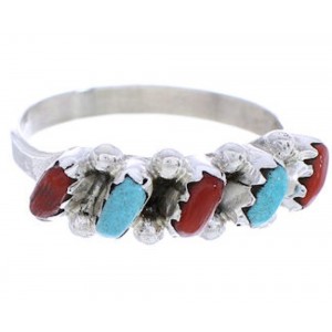 Zuni Jewelry Turquoise Coral Needlepoint Ring Size 6-1/4 MW74616