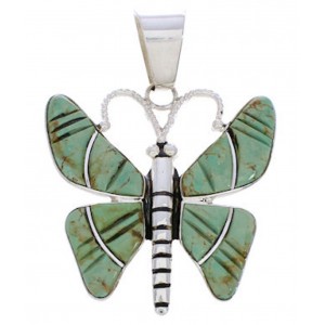 Turquoise Inlay Butterfly Southwestern Silver Pendant BW75146   
