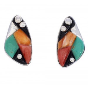 Whiterock Sterling Silver Multicolor Inlay Post Earrings RS75469 