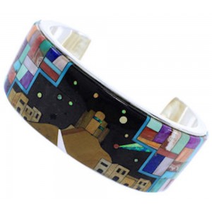 Multicolor Silver Native American Design Cuff Bracelet MX28034