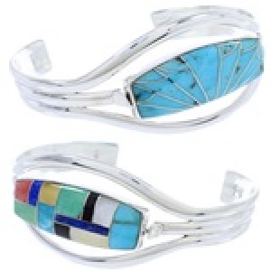 Turquoise Multicolor Southwest Silver Reversible Cuff Bracelet MX27248