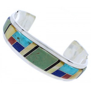 Southwest Sterling Silver Multicolor Jewelry Cuff Bracelet EX27771