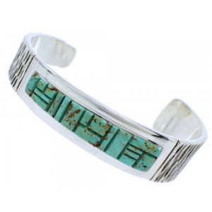 Southwestern Turquoise Inlay Sterling Silver Cuff Bracelet EX27798