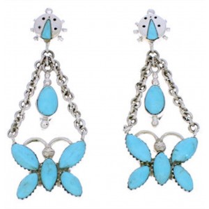 Southwest Turquoise Butterfly Ladybug Sterling Silver Earrings MW76024
