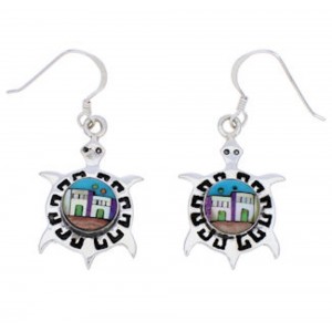 Multicolor Native American or Pueblo Design Turtle Earrings MW75819