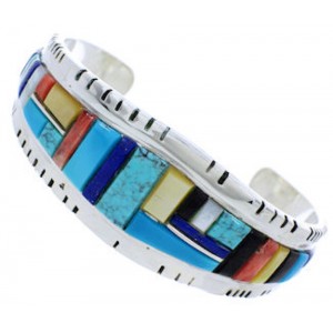 Southwestern Sterling Silver Multicolor Inlay Cuff Bracelet EX27345