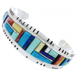 Sterling Silver Southwest Multicolor Inlay Cuff Bracelet EX27362