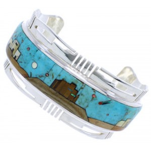 Multicolor Silver Native American Village Design Cuff Bracelet MW75551