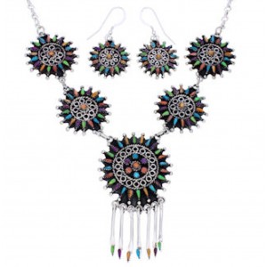 Southwestern Multicolor Earrings And Link Necklace PX35839