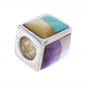 Genuine Sterling Silver Multicolor Inlay Bead Pendant MX22105