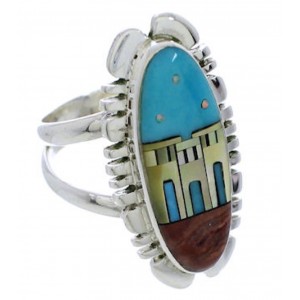 Authentic Multicolor Native American Design Ring Size 8-3/4 UX39015