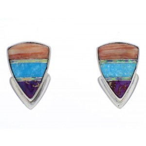 Multicolor Inlay Genuine Sterling Silver Post Earrings EX29502