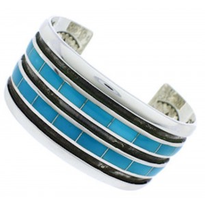 Southwest Turquoise Inlay Sterling Silver Cuff Bracelet EX27554