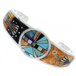 Southwestern Silver Sun Multicolor Inlay Cuff Bracelet MX27381