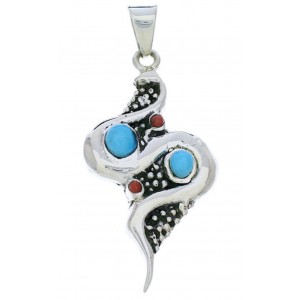 Turquoise And Coral Snake Southwest Pendant PX30196
