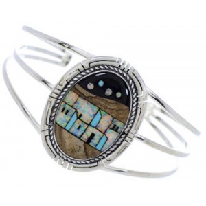 Multicolor Silver Native American Design Cuff Bracelet MX27472