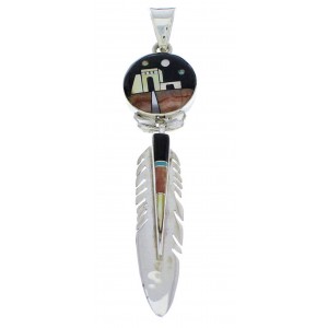 Native American Design Silver Feather Multicolor Pendant PX29773