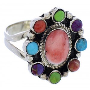 Sterling Silver Turquoise Multicolor Ring Size 8-1/4 JX37824