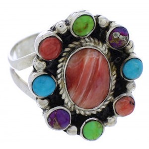 Turquoise Multicolor Authentic Sterling Silver Ring Size 6 JX37844