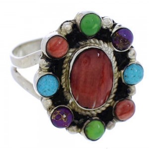 Genuine Silver Southwest Turquoise Multicolor Ring Size 8 JX37855