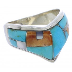 Sterling Silver Southwest Multicolor Inlay Ring Size 8-1/4 JX37908
