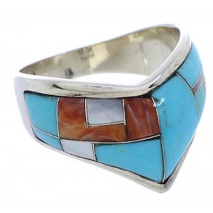 Genuine Silver Southwest Turquoise Multicolor Ring Size 7-1/4 JX37912