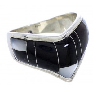 Black Jade Mother Of Pearl Sterling Silver Ring Size 7-1/2 JX37782