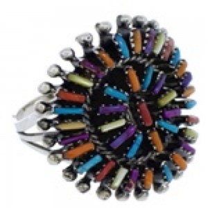 Multicolor Needlepoint Authentic Sterling Silver Ring Size 8-1/2 VX56766