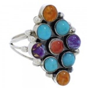 Authentic Sterling Silver And Multicolor Southwest Jewelry Ring Size 7-3/4 VX56788