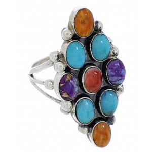 Multicolor And Turquoise Sterling Silver Ring Size 6-3/4 AS35614