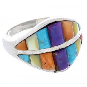 Authentic Sterling Silver Multicolor Inlay Ring Size 7-1/2 UX36024