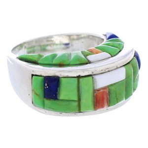 Southwest Sterling Silver Multicolor Inlay Ring Size 8-1/2 UX36053
