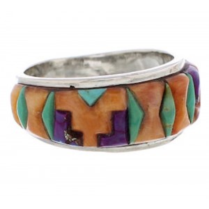 Authentic Sterling Silver Multicolor Inlay Ring Size 7-1/2 UX36113