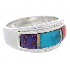 Sterling Silver Multicolor Inlay Southwest Ring Size 7-1/2 UX36136