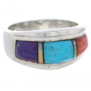 Genuine Sterling Silver Multicolor Inlay Ring Size 8-1/2 UX36162