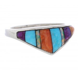 Genuine Sterling Silver Multicolor Inlay Ring Size 5-1/2 UX36480
