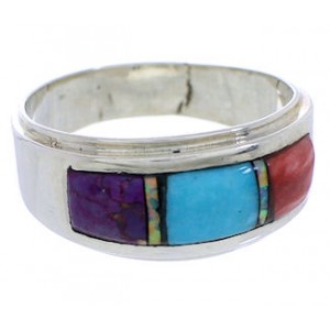 Sterling Silver And Multicolor Inlay Ring Size 6-3/4 EX50981