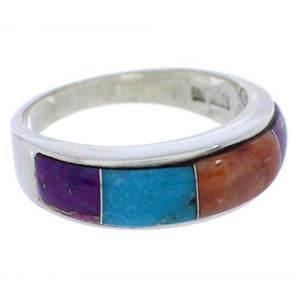 Southwest Silver Multicolor Inlay Ring Size 6-3/4 JX37939
