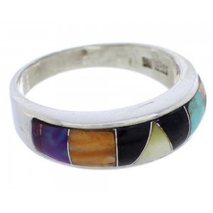Southwest Authentic Sterling Silver Multicolor Ring Size 7-3/4 JX37965