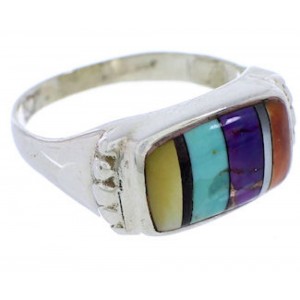 Sterling Silver Turquoise Multicolor Ring Size 8-1/2 JX38057