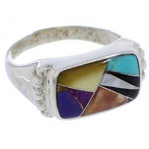 Silver Multicolor Southwest Inlay Ring Size 7-3/4 JX38086