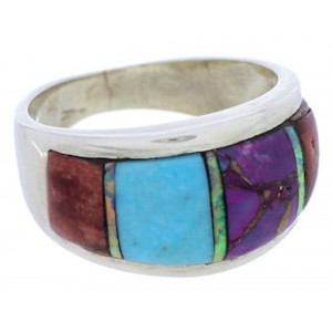 Southwest Sterling Silver Turquoise Multicolor Ring Size 7-1/2 JX38119