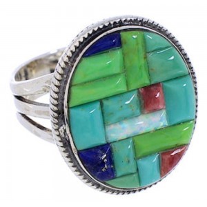 Multicolor Southwest Sterling Silver Ring Size 6-1/4 JX38264