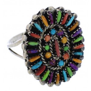 Needlepoint Multicolor Genuine Sterling Silver Ring Size 5-3/4 JX38306