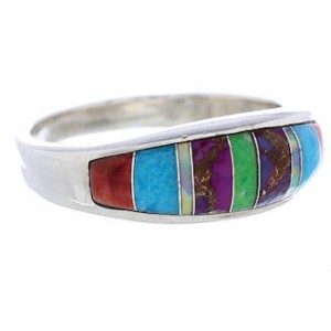 Multicolor Inlay Sterling Silver Southwest Ring Size 6-3/4 CX50613