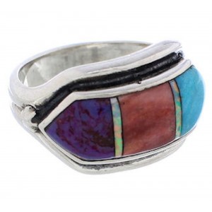 Southwestern Sterling Silver Multicolor Ring Size 5-3/4 CX50727