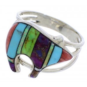 Multicolor Turquoise Jewelry Silver Bear Ring Size 5-3/4 RS36910