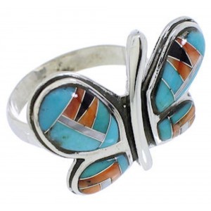 Silver Butterfly Southwest Multicolor Inlay Ring Size 9-1/2 CX52585